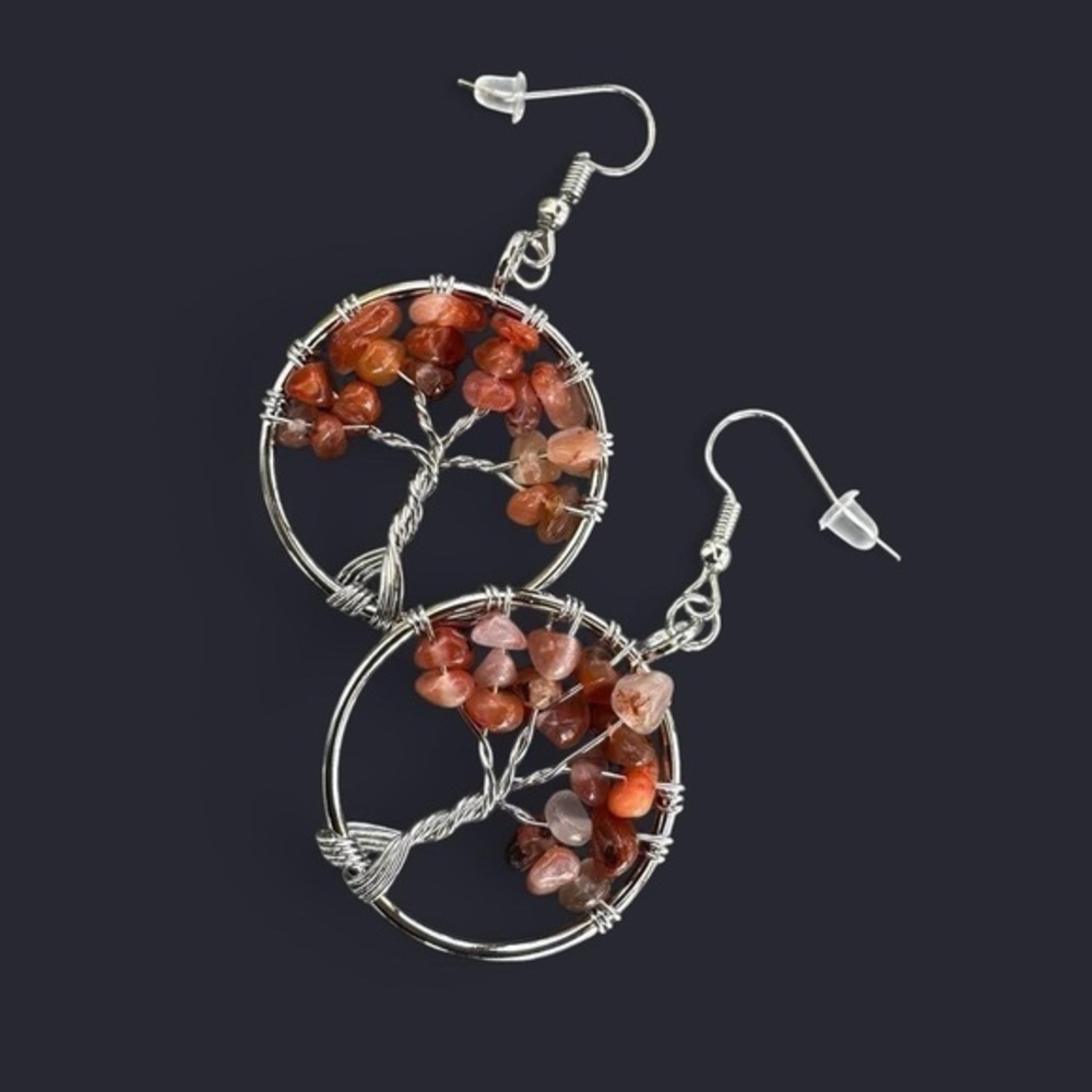 Carnelian Agate Tree of Life Earrings